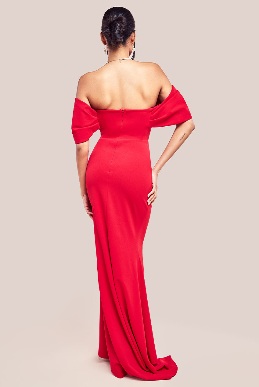 Goddiva Off The Shoulder Draped Sleeve Maxi Dress - Red