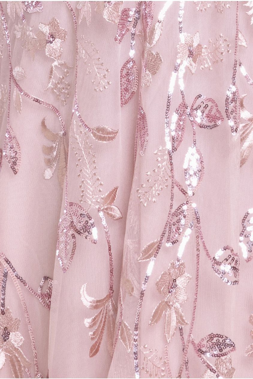 Goddiva Flared Sleeve Embroidered Maxi Dress - Blush Pink