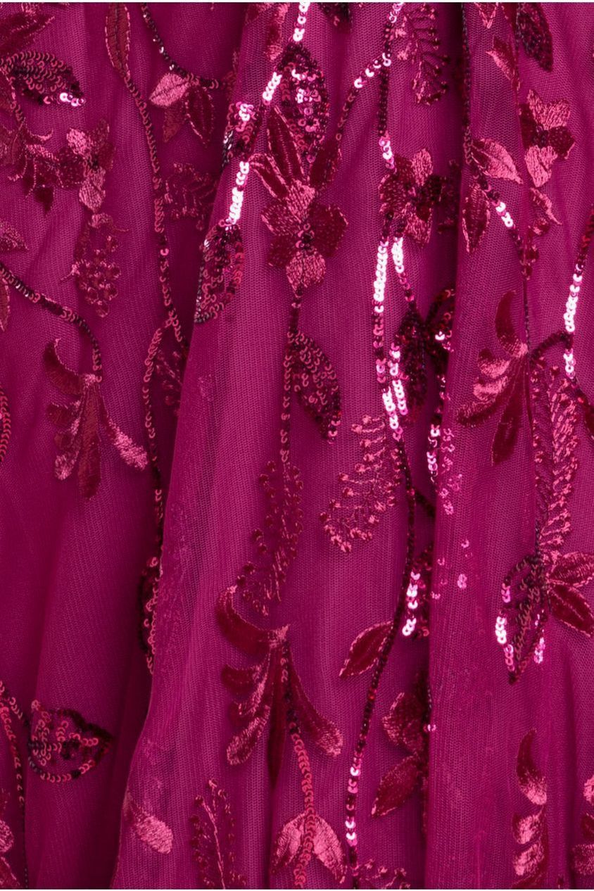 Goddiva Flared Sleeve Embroidered Maxi Dress - Magenta