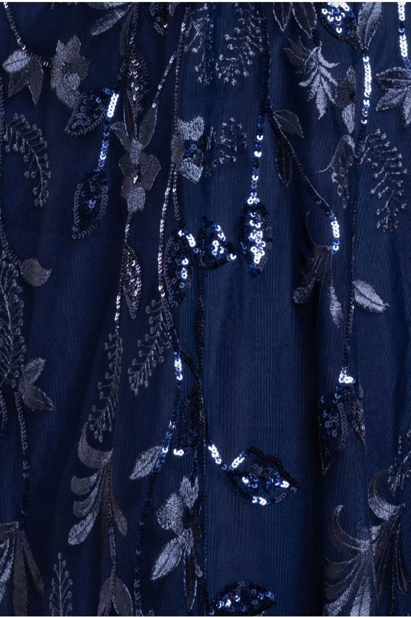 Goddiva Flared Sleeve Embroidered Maxi Dress - Navy Blue