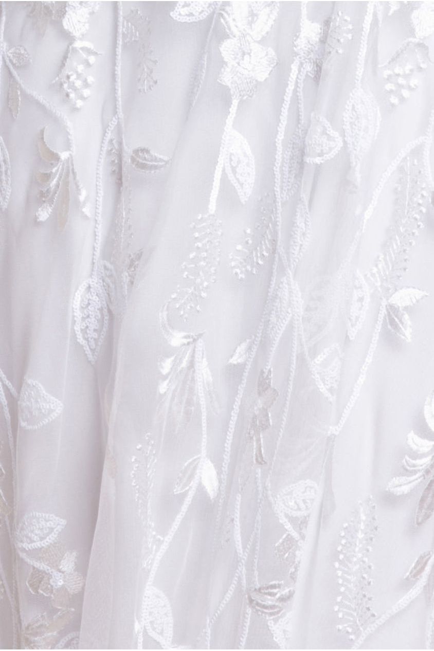 Goddiva Flared Sleeve Embroidered Maxi Dress - White