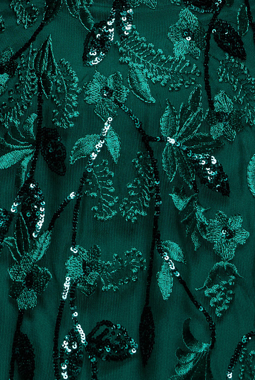 Goddiva Flared Sleeve Embroidered Maxi Dress - Emerald Green