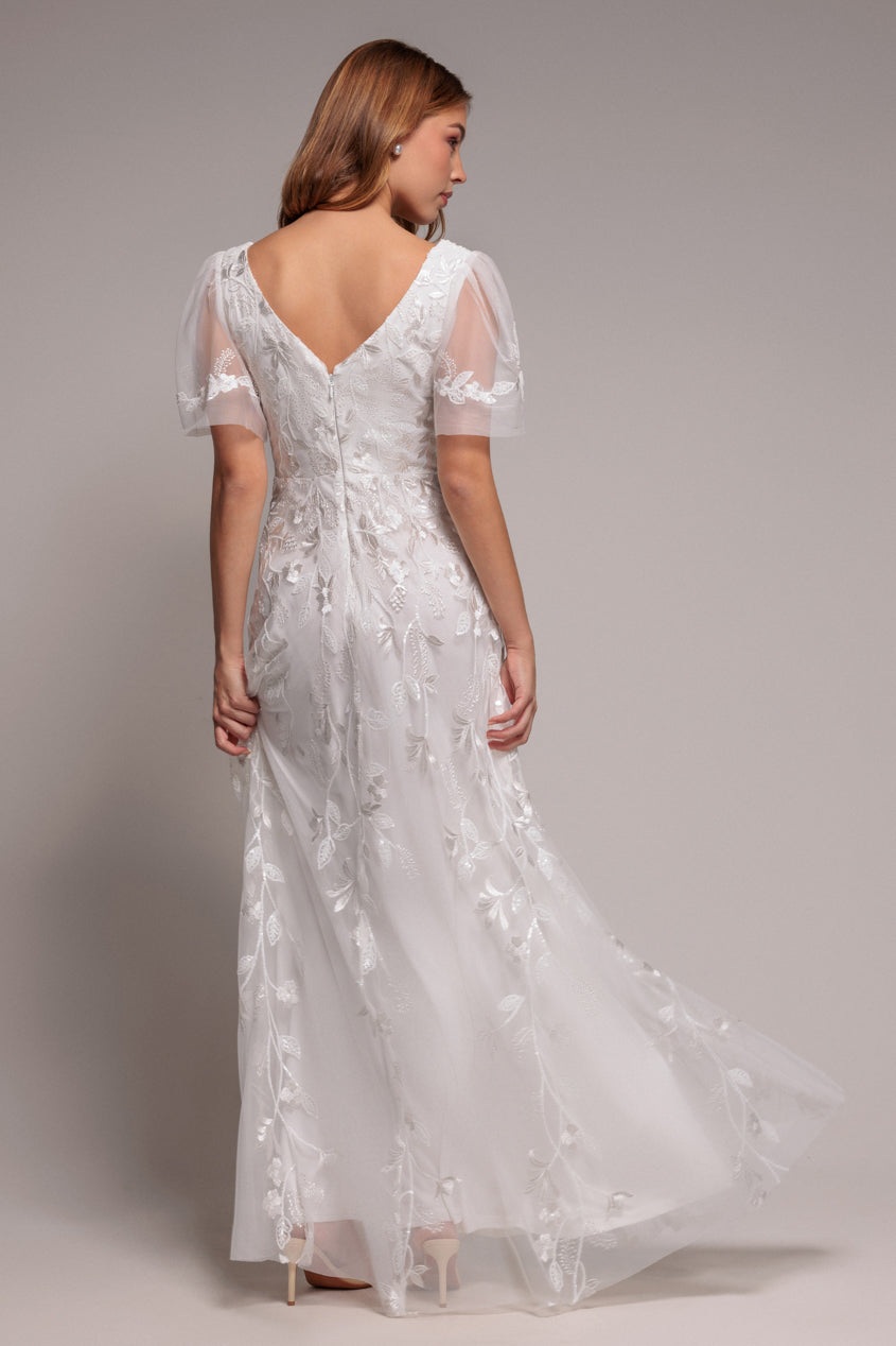 Goddiva Flared Sleeve Embroidered Maxi Dress - White