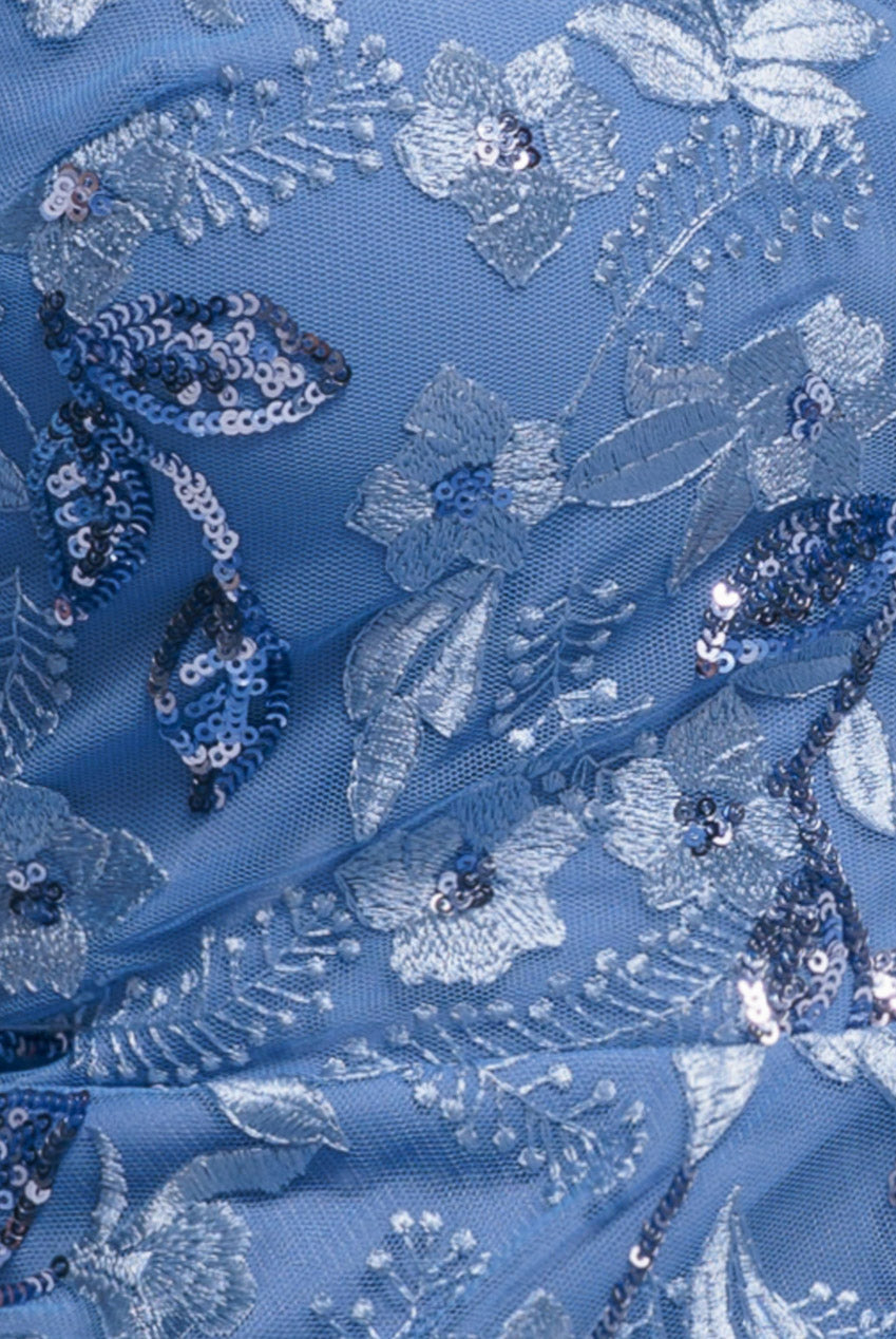 Goddiva Flared Sleeve Embroidered Maxi Dress - Cornflower Blue