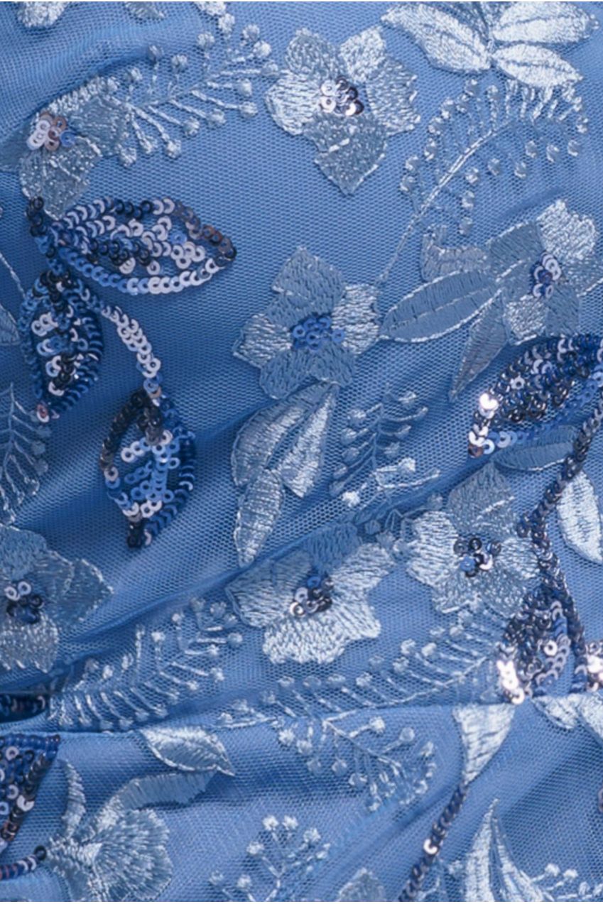 Goddiva Flared Sleeve Embroidered Maxi Dress - Cornflower Blue
