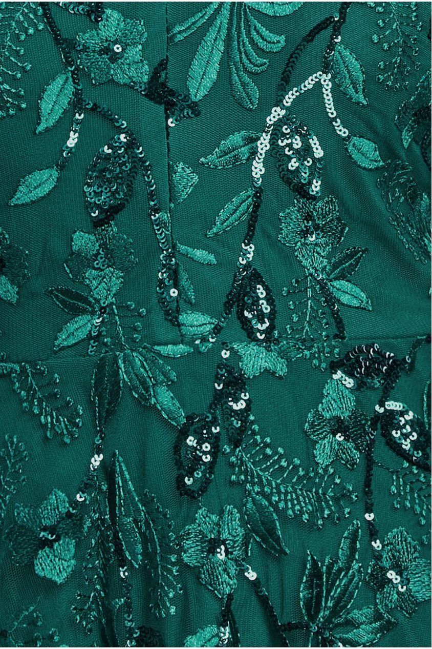 Goddiva Flared Sleeve Embroidered Maxi Dress - Emerald Green