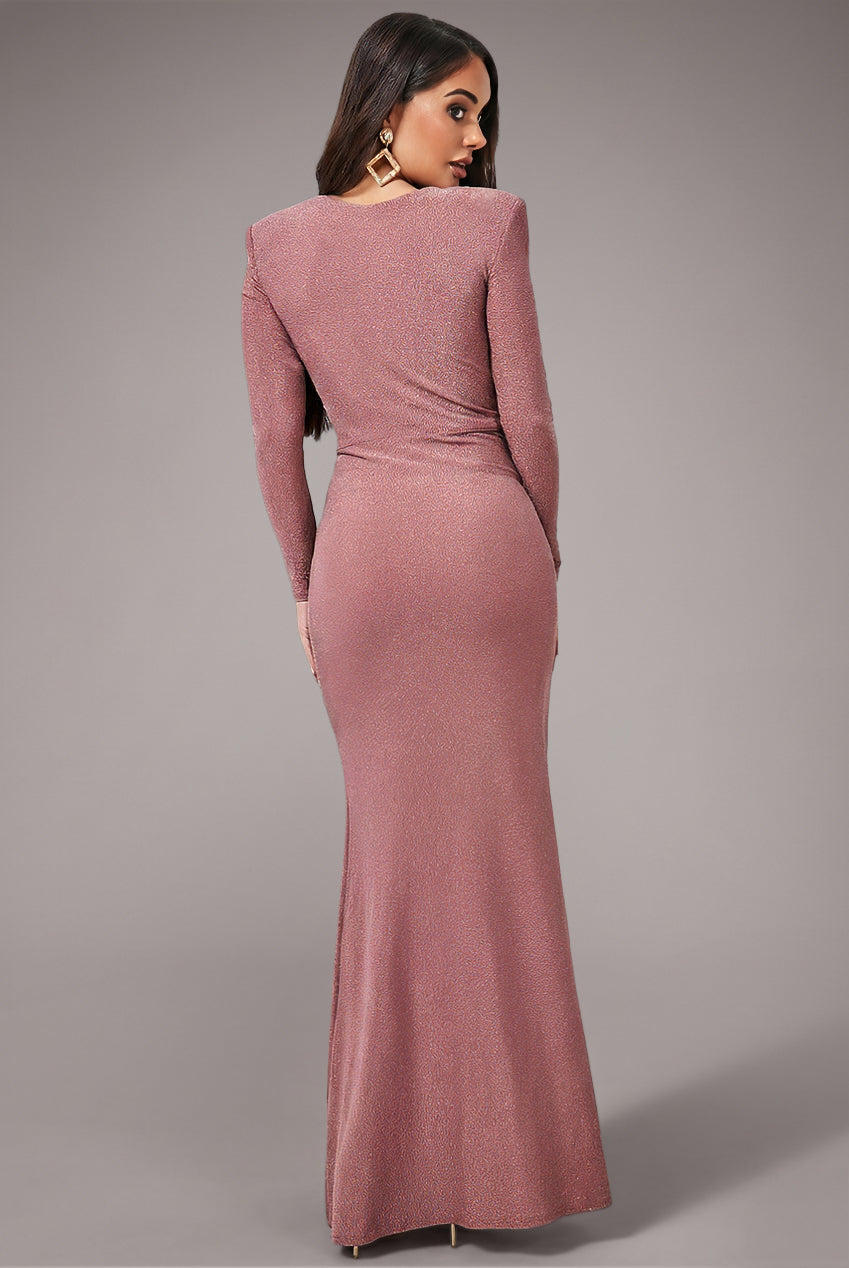 Goddiva Front Crossover Lurex Split Maxi - Rose