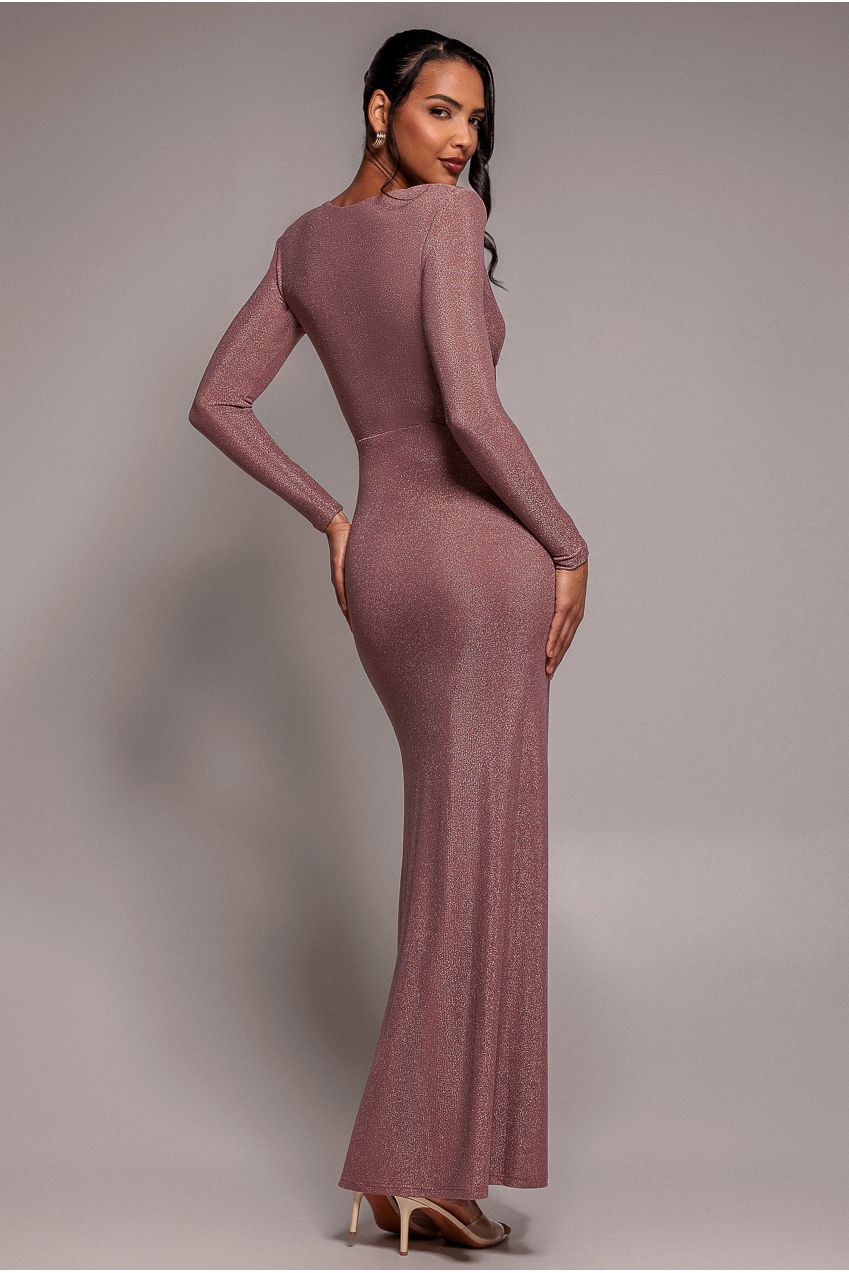 Goddiva Front Crossover Lurex Split Maxi - Rose