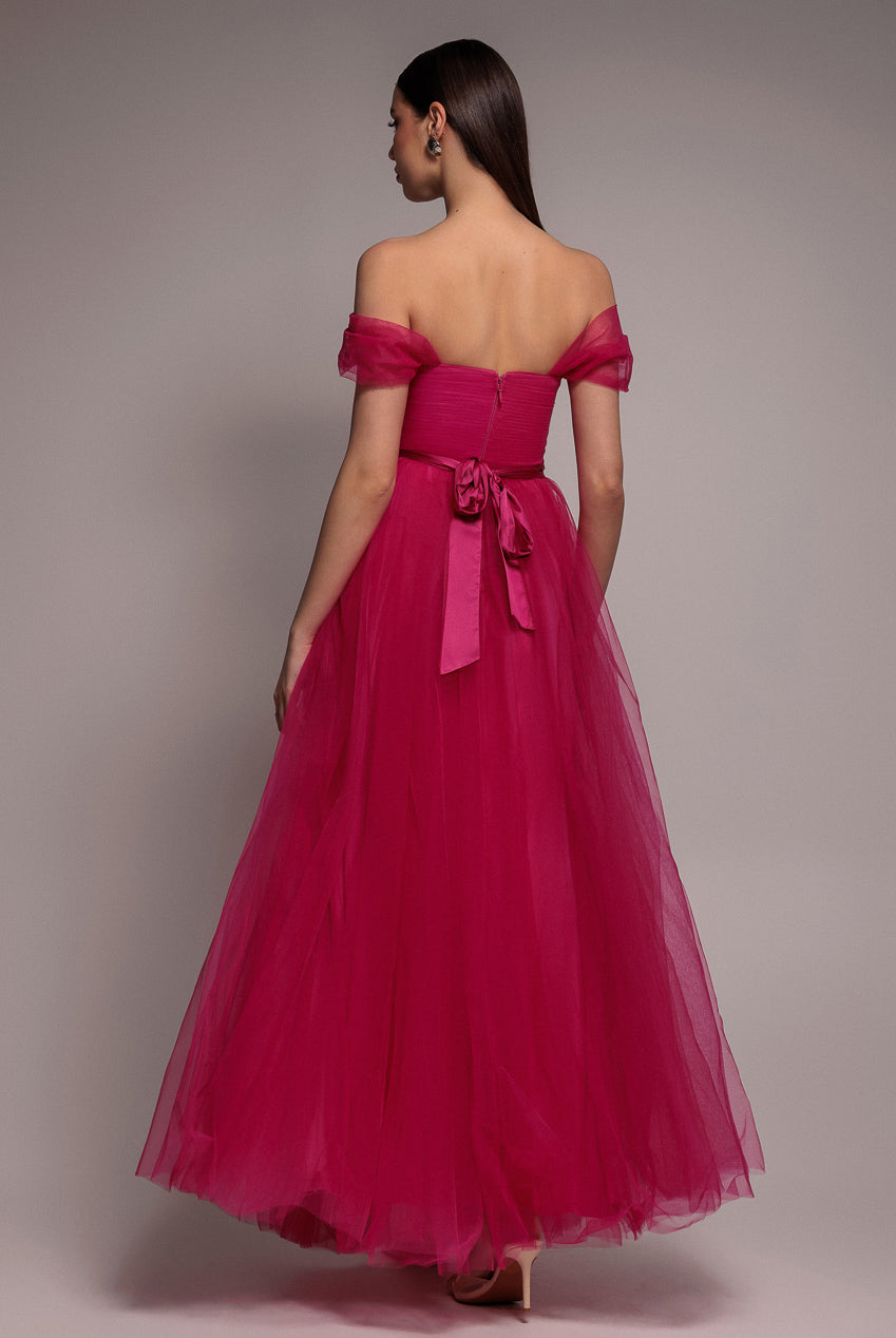 Goddiva Off The Shoulder Princess Maxi Dress - Hot Pink