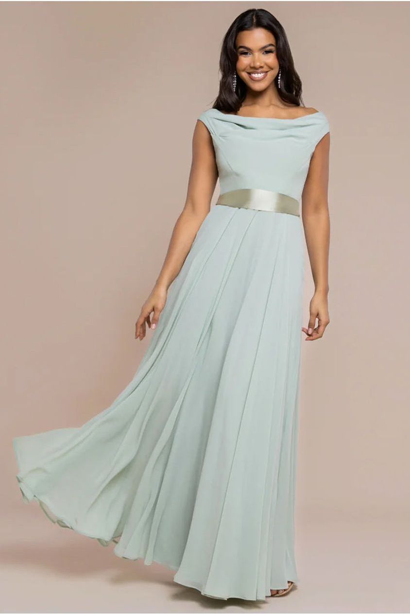 Goddiva Cowl Neck Chiffon Maxi Dress - Sage Green