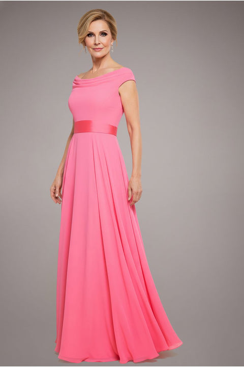 Goddiva Cowl Neck A-Line Chiffon Maxi Dress - Coral