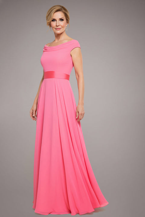 Goddiva Cowl Neck A-Line Chiffon Maxi Dress - Coral