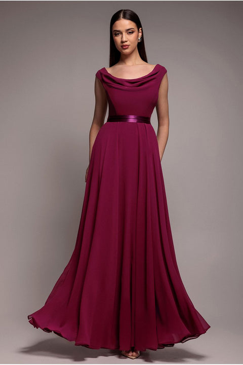 Goddiva Cowl Neck Chiffon Maxi Dress - Magenta