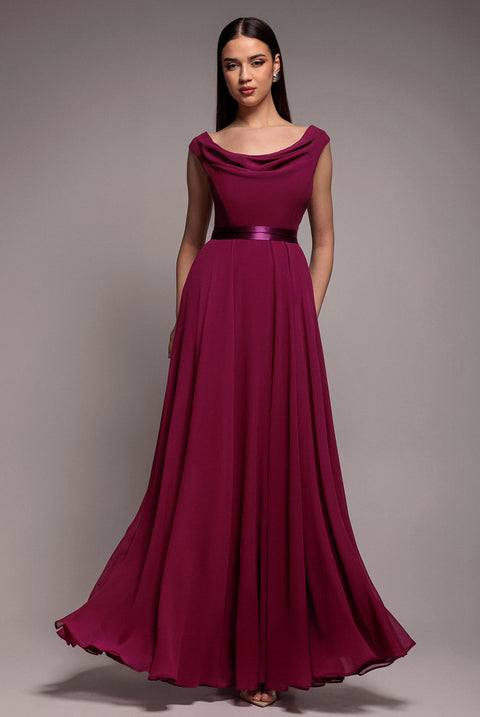 Goddiva Cowl Neck Chiffon Maxi Dress - Magenta