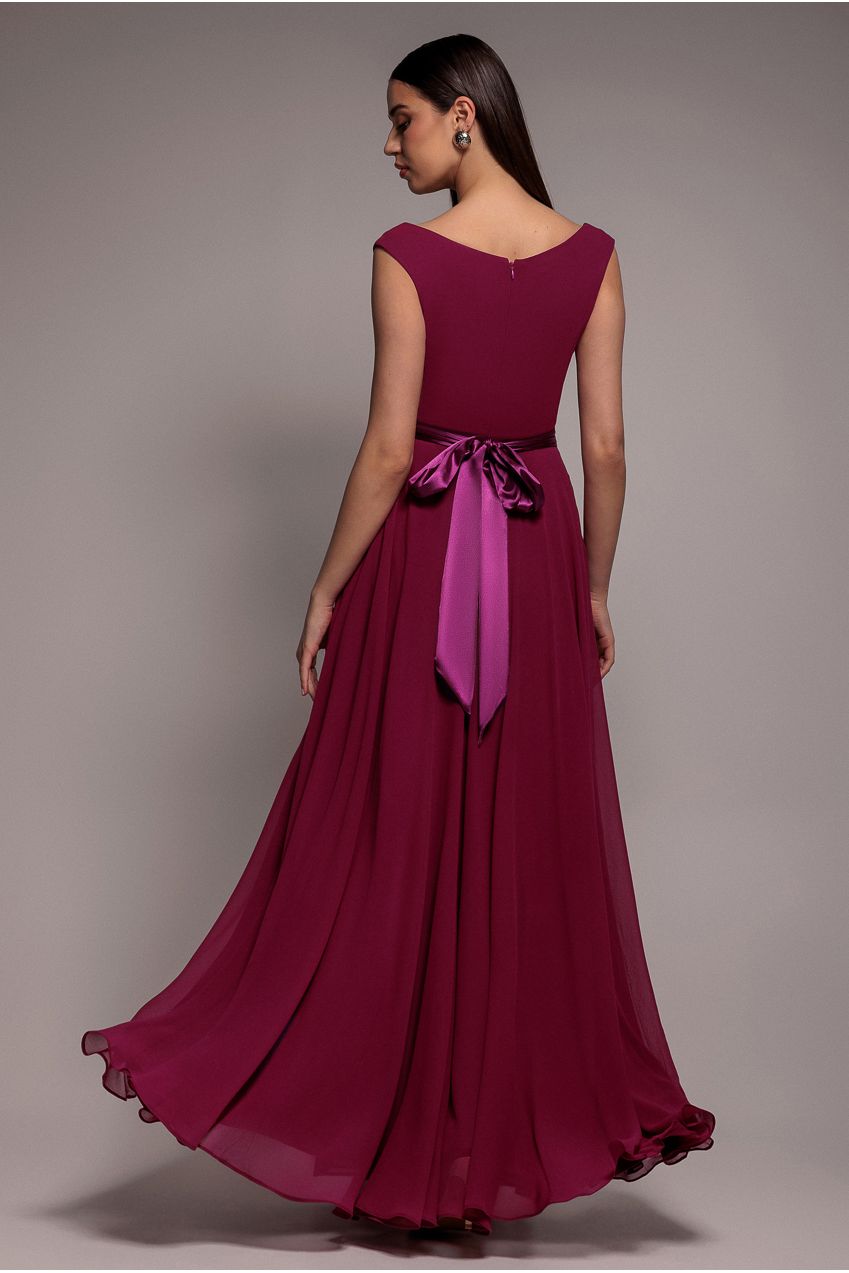 Goddiva Cowl Neck Chiffon Maxi Dress - Magenta