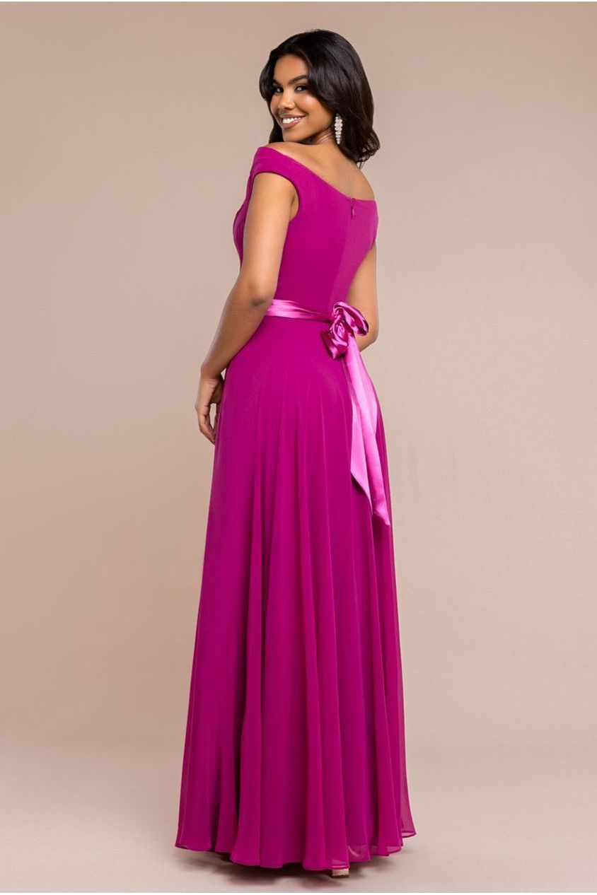Goddiva Cowl Neck Chiffon Maxi Dress - Magenta