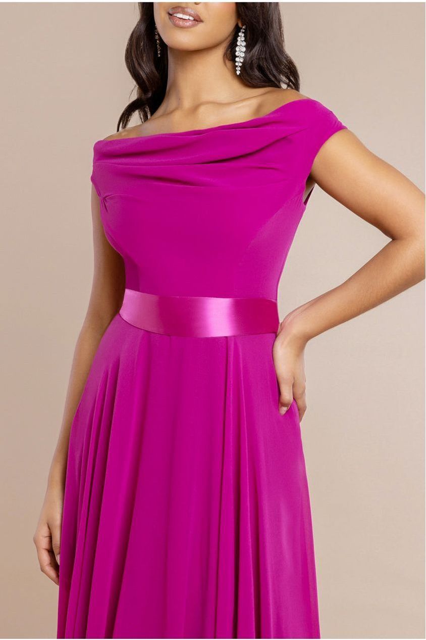 Goddiva Cowl Neck Chiffon Maxi Dress - Magenta