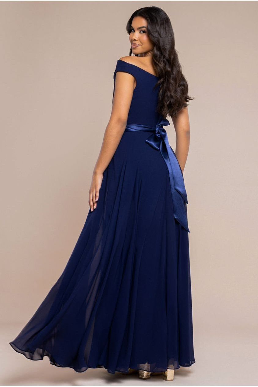 Goddiva Cowl Neck Chiffon Maxi Dress - Navy Blue