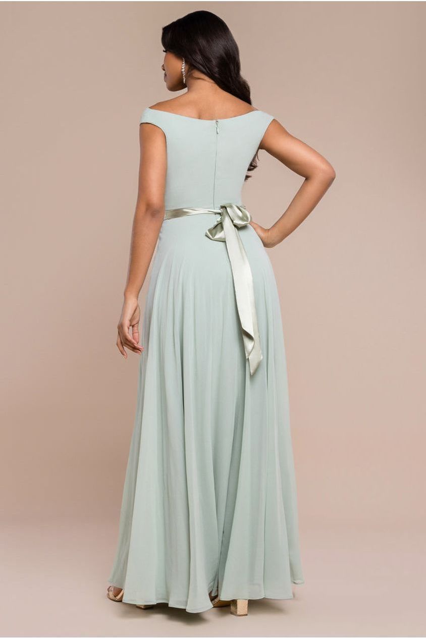 Goddiva Cowl Neck Chiffon Maxi Dress - Sage Green