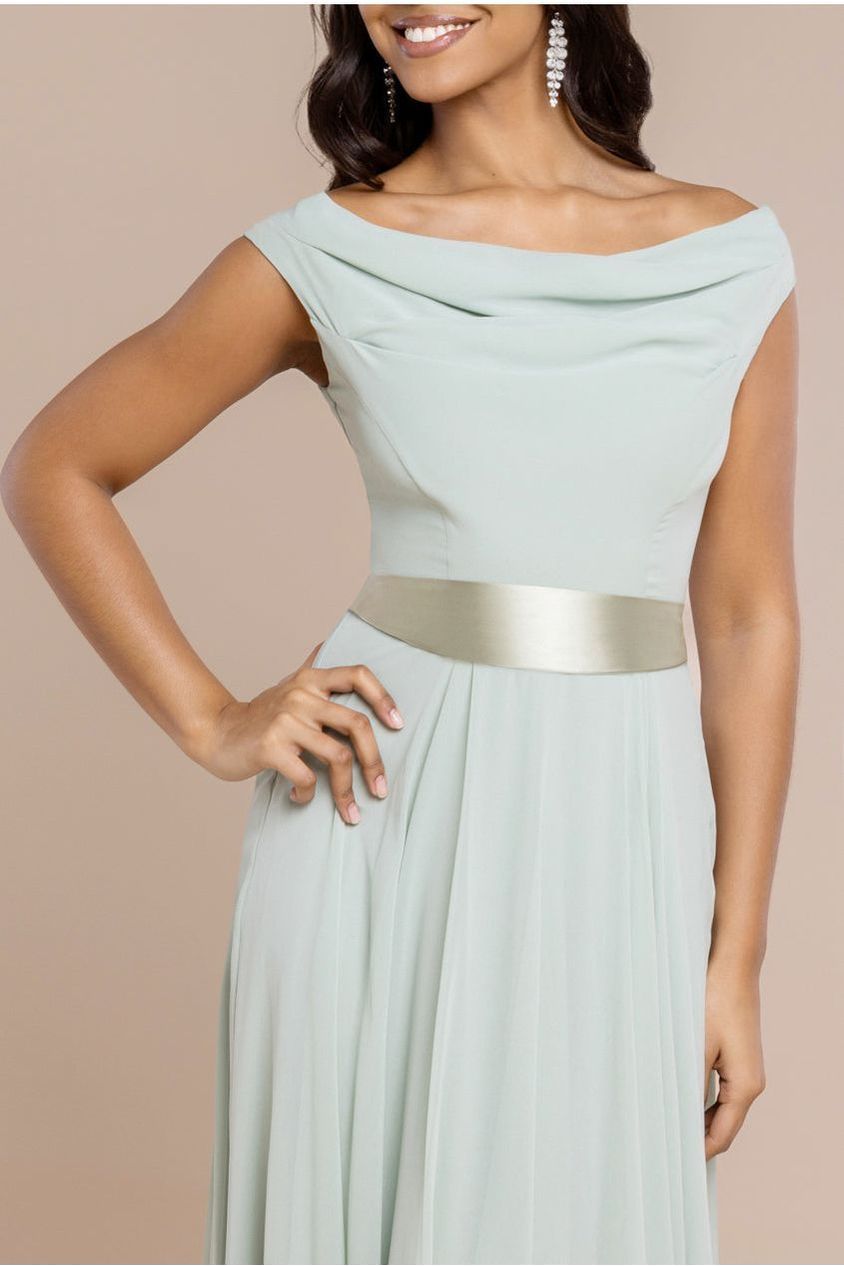 Goddiva Cowl Neck Chiffon Maxi Dress - Sage Green