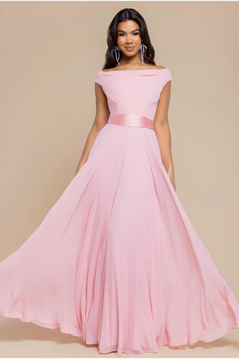 Goddiva Cowl Neck Chiffon Maxi Dress - Blush Pink