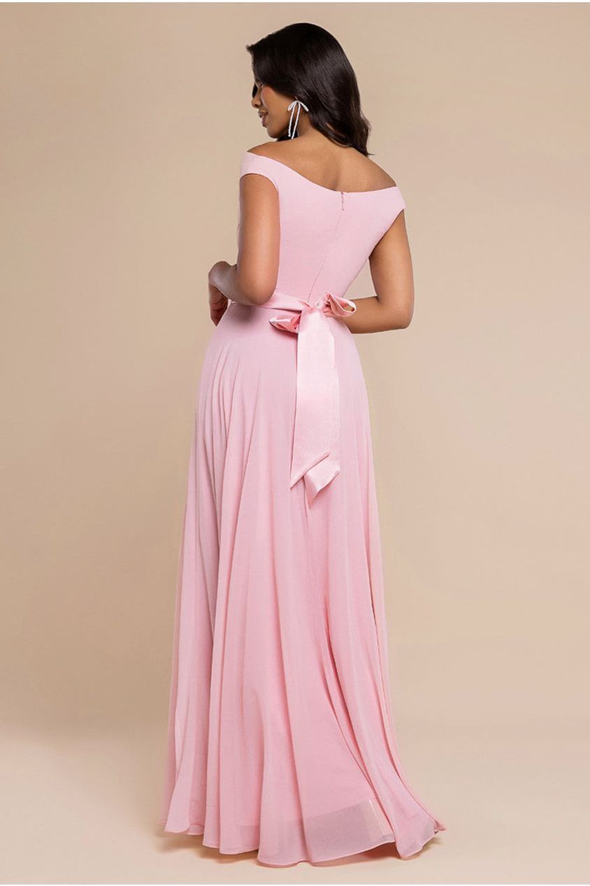 Goddiva Cowl Neck Chiffon Maxi Dress - Blush Pink