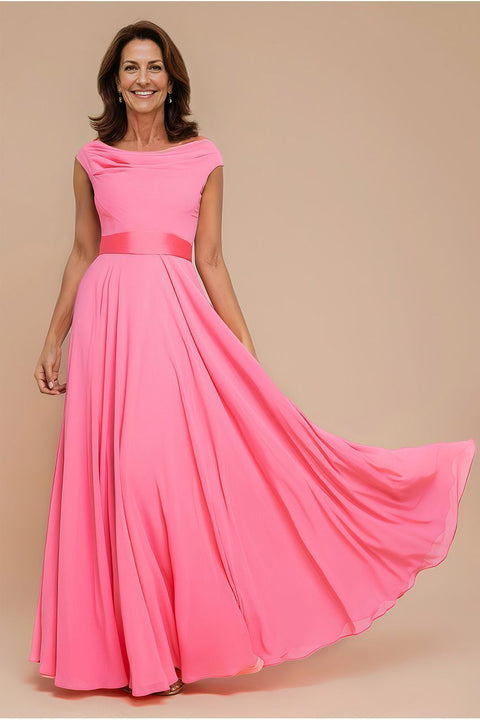 Goddiva Cowl Neck A-Line Chiffon Maxi Dress - Coral