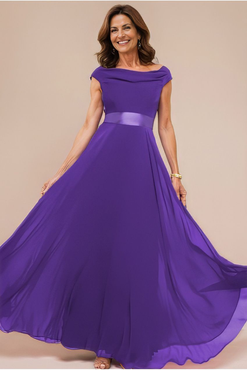 Goddiva Cowl Neck Chiffon Maxi Dress - Purple