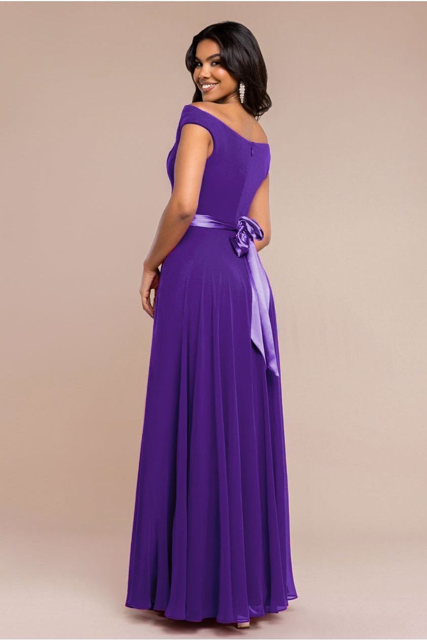 Goddiva Cowl Neck Chiffon Maxi Dress - Purple