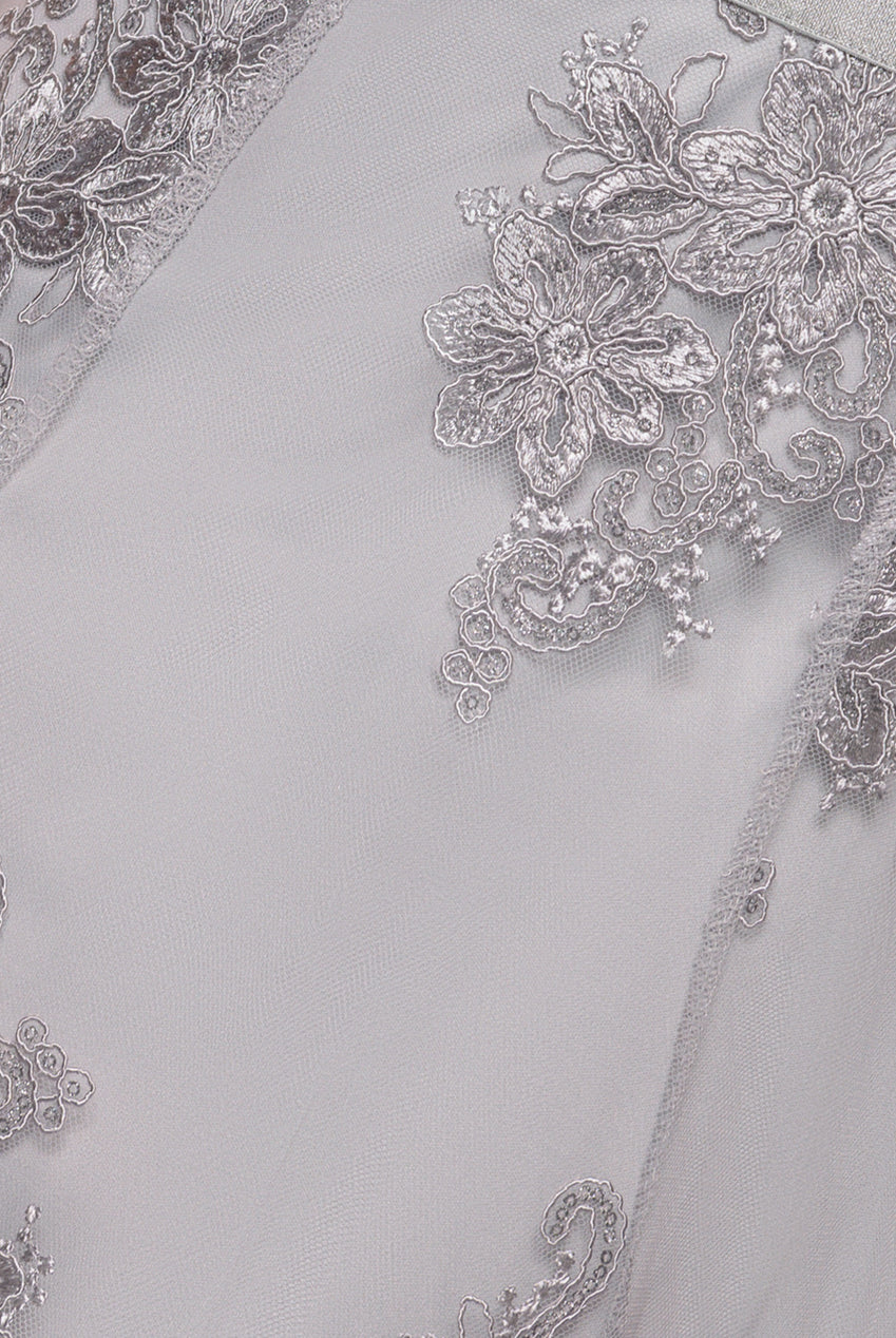 Goddiva Pleated Satin Bodice High And Low Dress - Gray