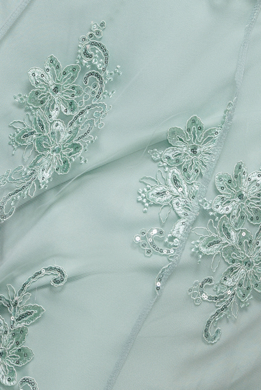 Goddiva Pleated Satin Bodice High And Low Dress - Sage Green