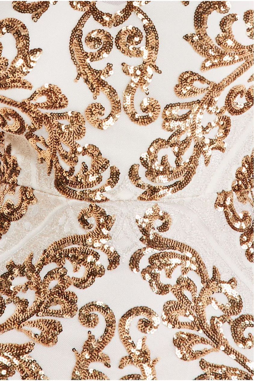 Goddiva Sequin Cowl Back Maxi - Cream