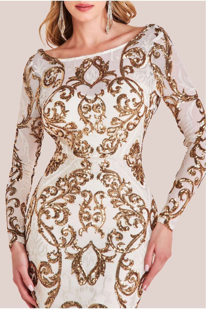 Goddiva Sequin Cowl Back Maxi - Cream