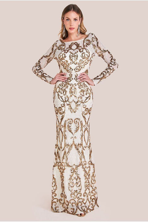 Goddiva Sequin Cowl Back Maxi - Cream
