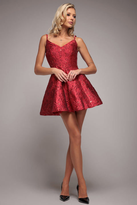 Goddiva Jacquard Sleeveless A-line Mini Dress - Red