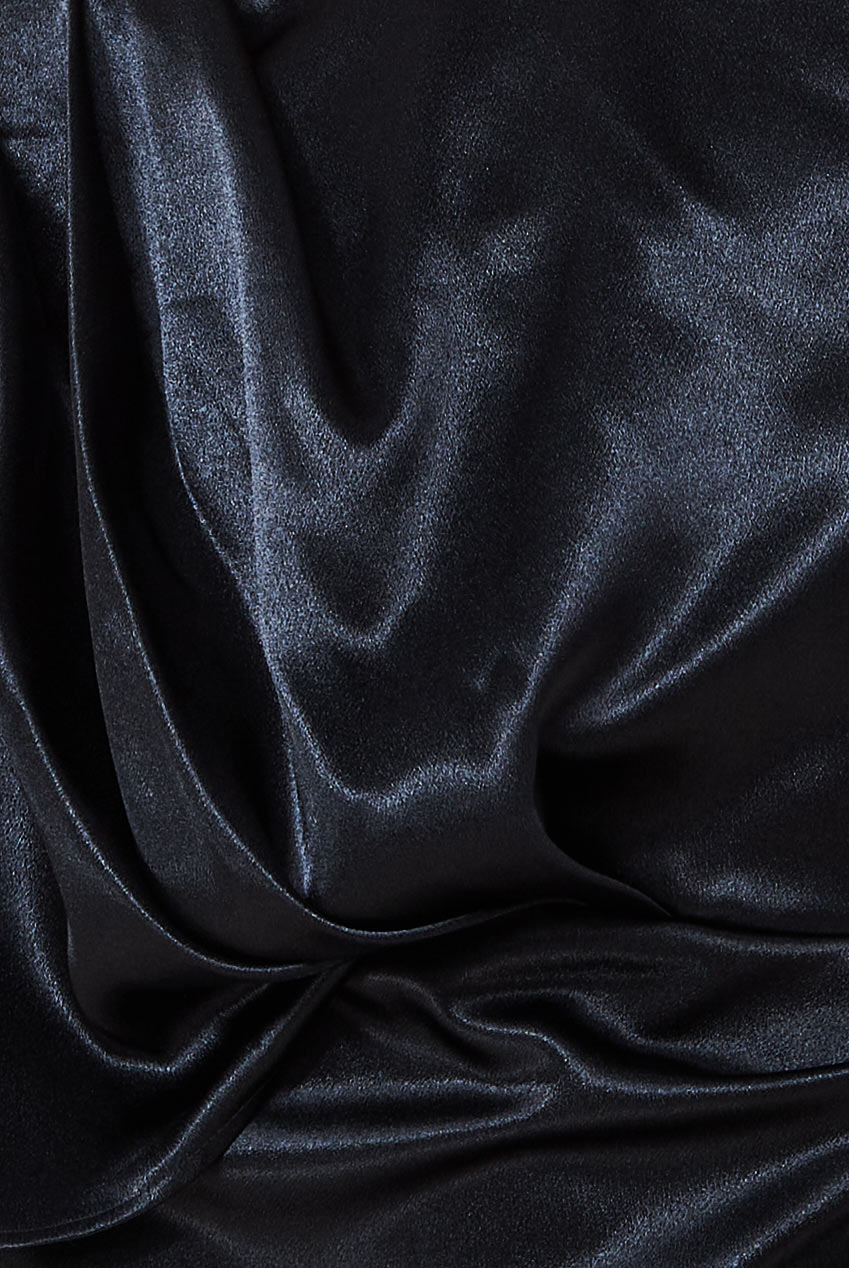 Goddiva Satin Drape Shoulder Wrap Maxi Dress - Black