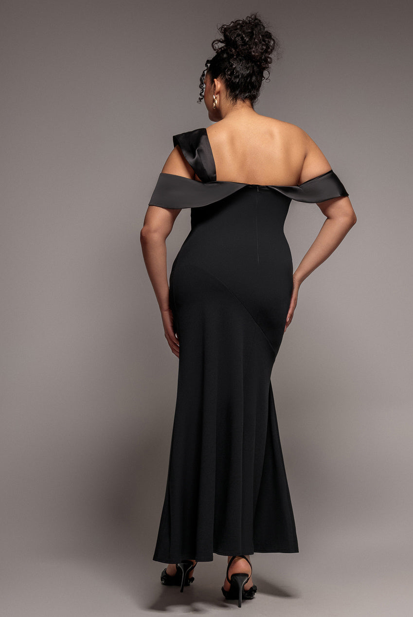 Goddiva Plus One Shoulder Satin Band Maxi Dress - Black