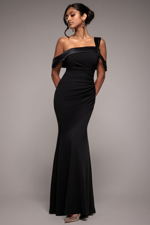 Goddiva One Shoulder Satin Band Maxi Dress - Black
