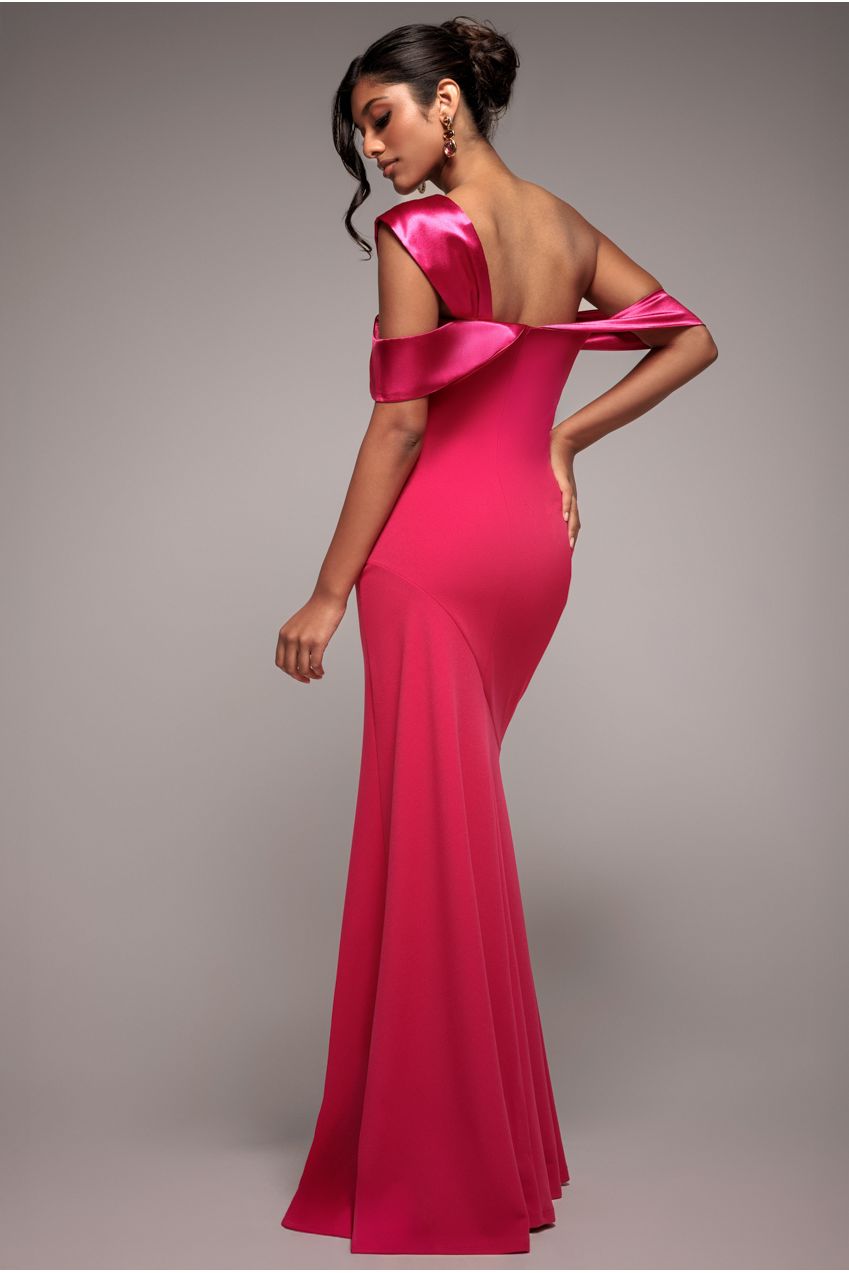Goddiva One Shoulder Satin Band Maxi Dress - Magenta