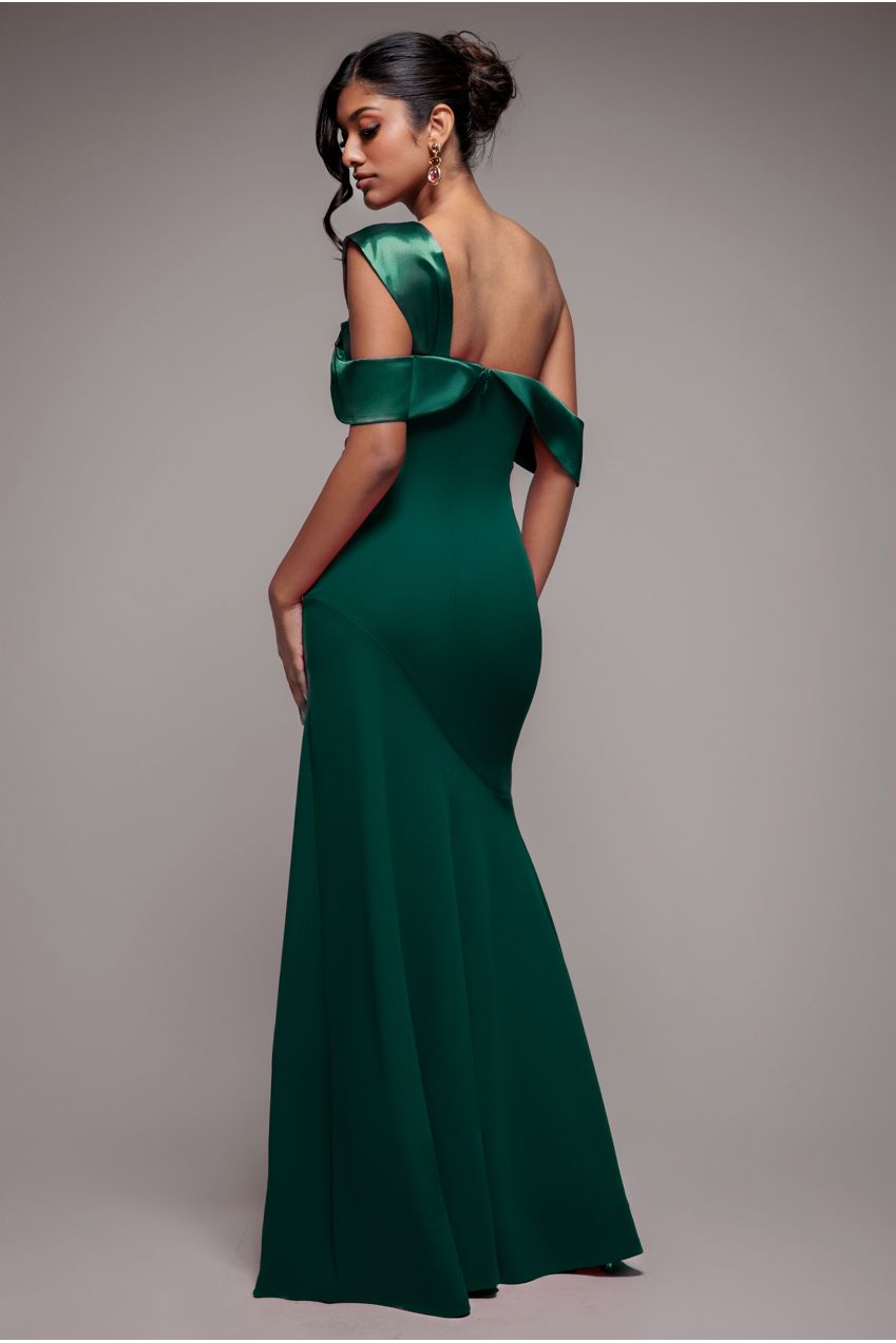 Goddiva One Shoulder Satin Band Maxi Dress - Emerald Green