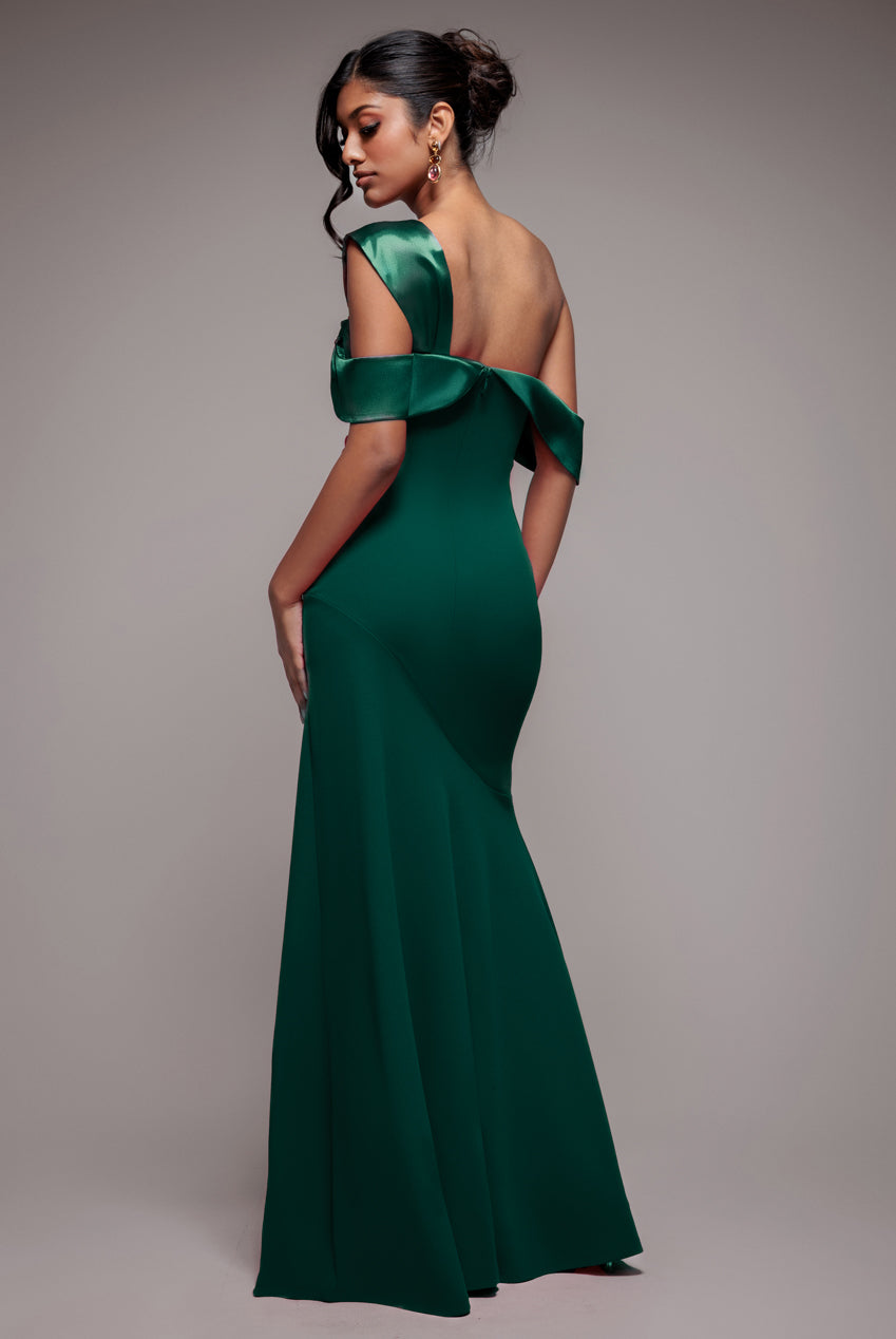 Goddiva One Shoulder Satin Band Maxi Dress - Emerald Green