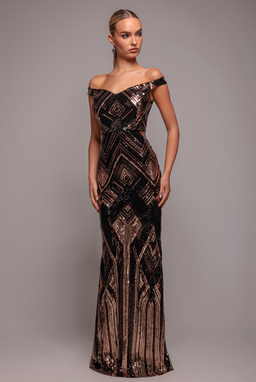Goddiva Geometric Sequin Sleeveless Maxi - Black