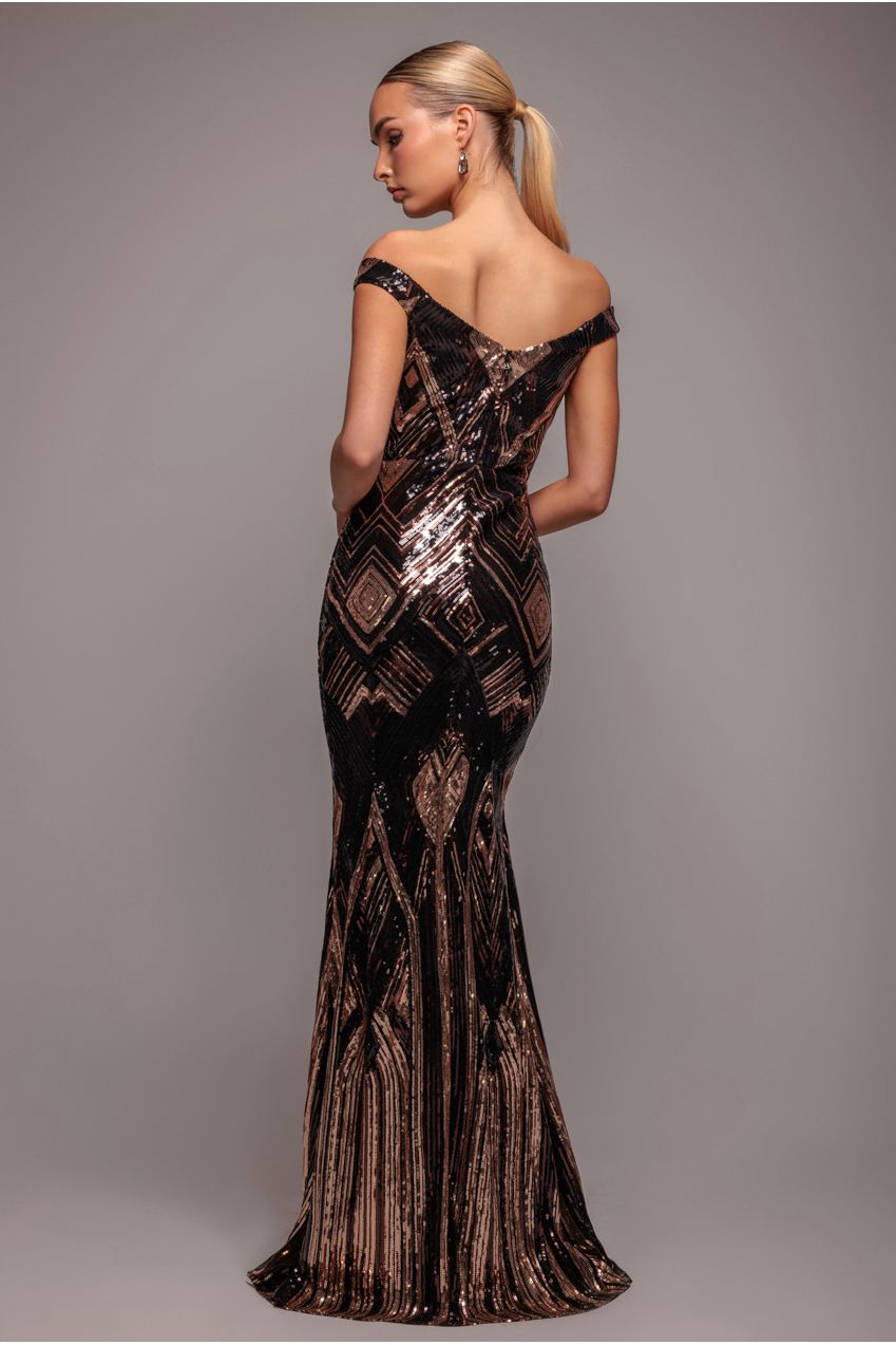 Goddiva Geometric Sequin Sleeveless Maxi - Black
