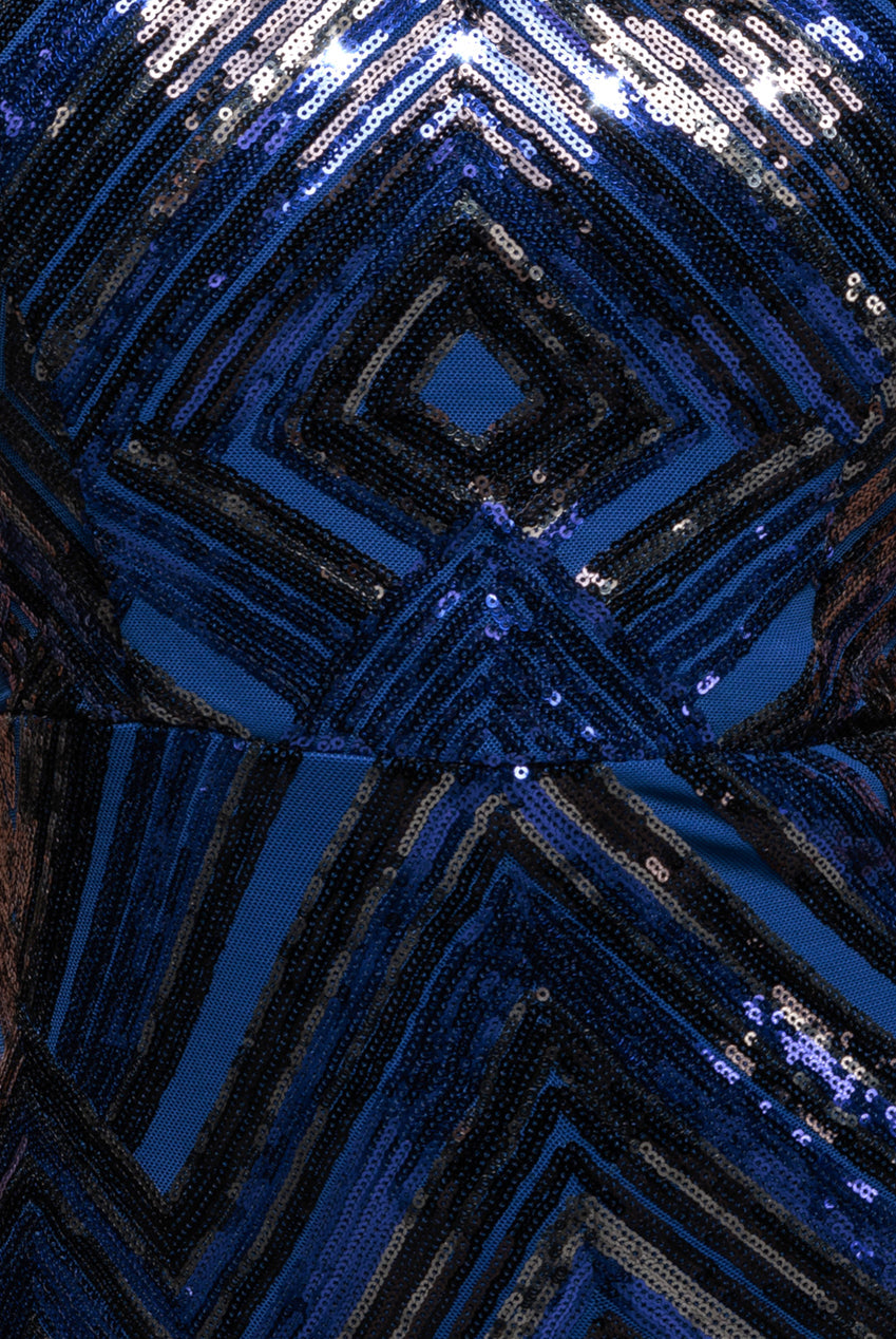 Goddiva Geometric Sequin Sleeveless Maxi - Royal Blue