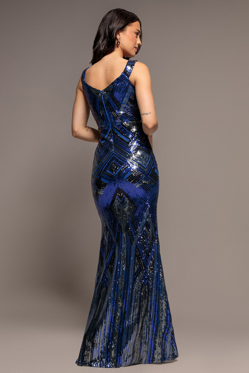 Goddiva Geometric Sequin Sleeveless Maxi - Royal Blue