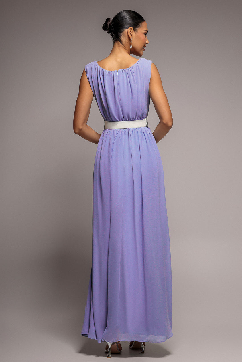 Goddiva Chiffon Maxi With Embellished Belt - Lilac