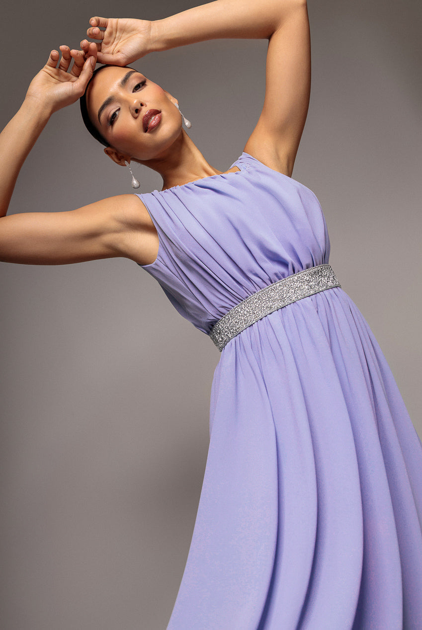 Goddiva Chiffon Maxi With Embellished Belt - Lilac