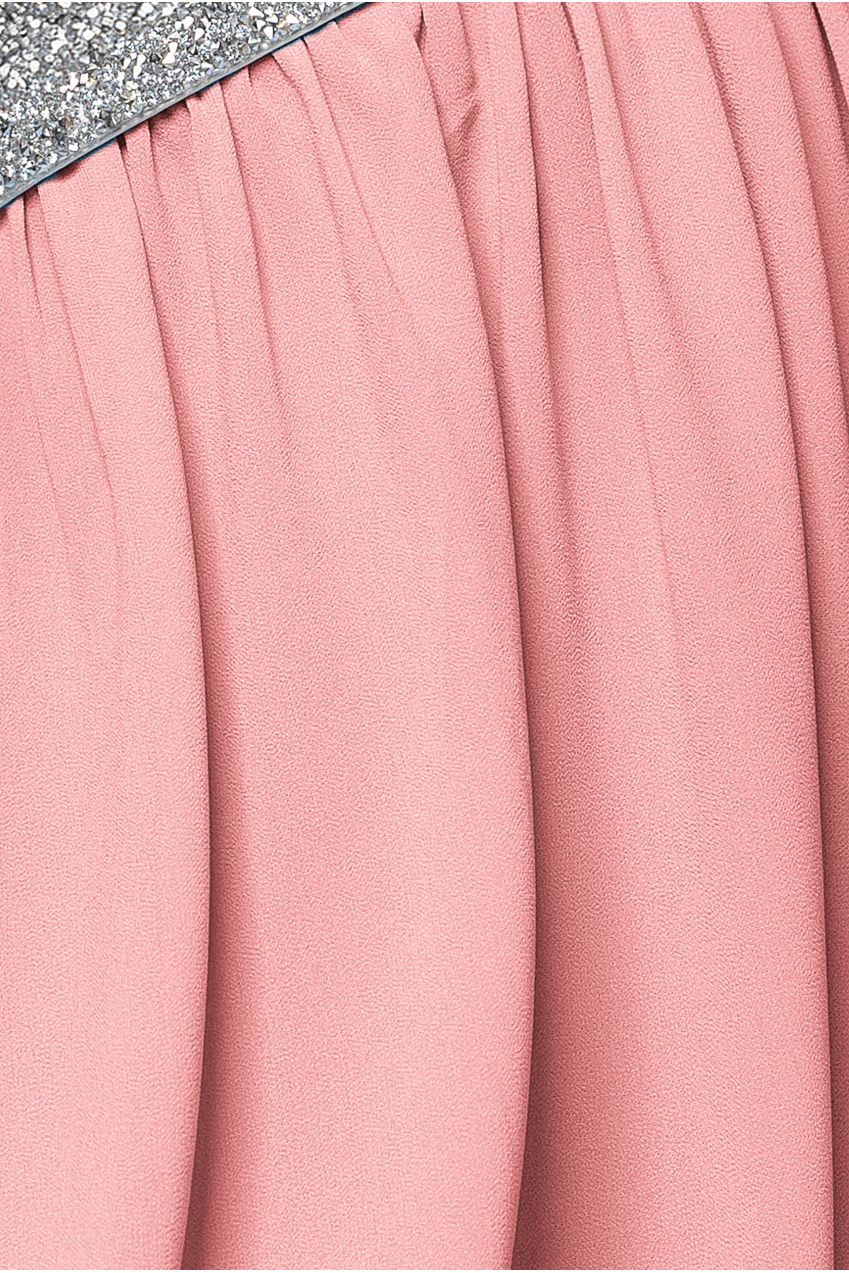 Goddiva Chiffon Maxi With Embellished Belt - Peach