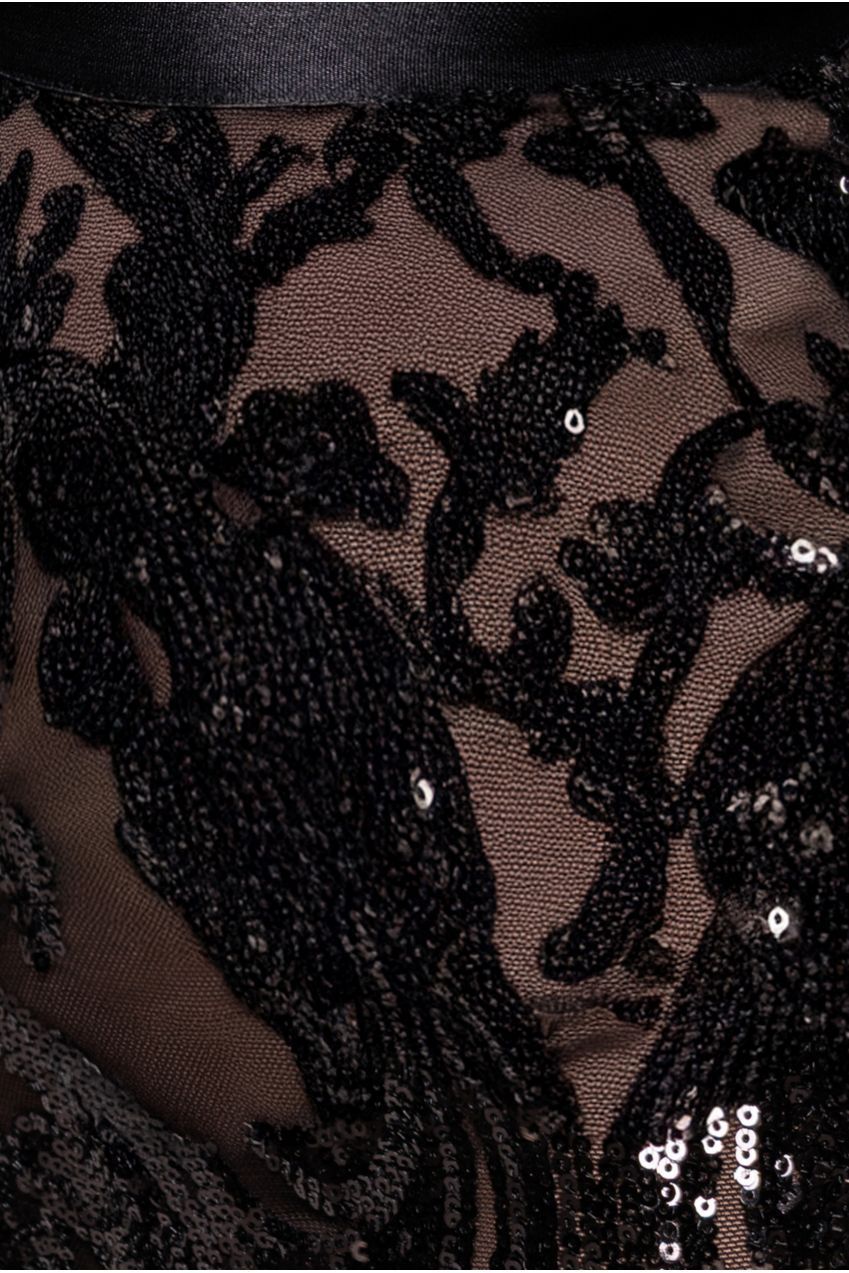 Goddiva Sequin & Mesh Midi Dress - Black
