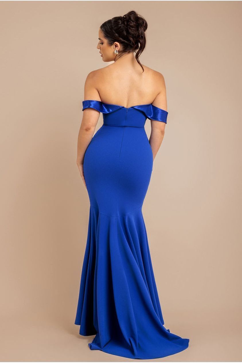 Goddiva Satin Band Bandeau Maxi Dress - Royal Blue
